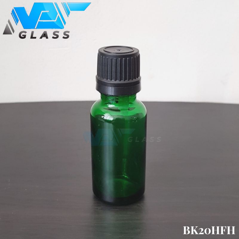 botol kaca 20ml tebal hijau tutup filler hitam / botol kaca essential oil 20ml