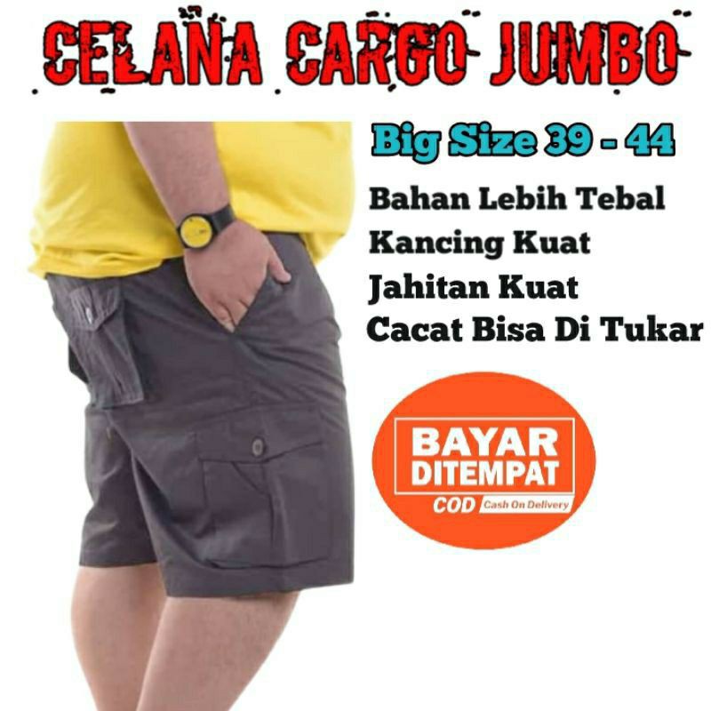 Celana Cargo Pendek Pria dengan Ukuran Jumbo (39-44), Bahan Kimpol Premium, dan Desain Jumbo