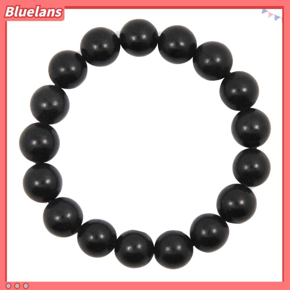 Bluelans 8/10mm Black Stone Beads Charm Bracelet Men Women Minimalist Bangle Jewelry