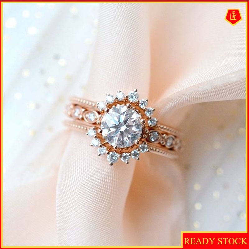 [Ready Stock]Fashion Elegant 14K Rose Gold Inlaid Diamond Ring