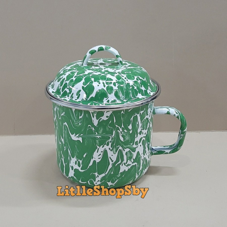 Cangkir Mug Gelas Enamel 14cm Hijau Blirik Loreng Jadul