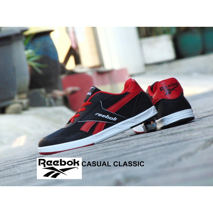 Jual Sepatu Sneakers Reebok Casual Classic Hitam Merah Kets Santai Pria Low Price