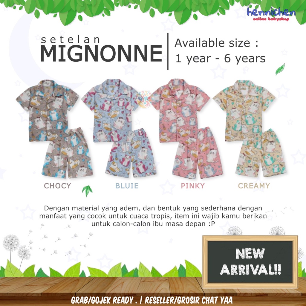 MIGNONNE Setelan Piyama Anak Short Collar Laki-Laki Perempuan Setelan Baju Anak Pendek Celana Pendek 1-6 Tahun OVIKIDS