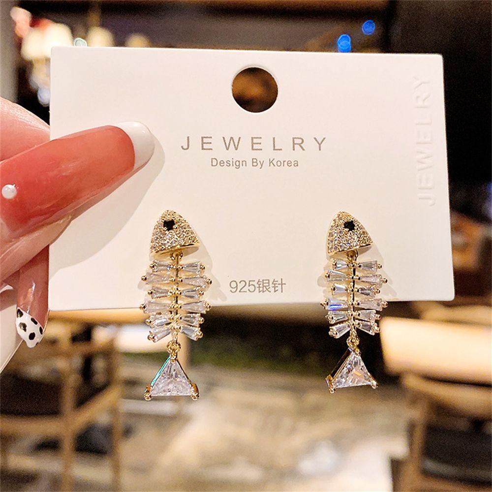 Preva Anting Ikan Anting Fashion Kristal Stud Earrings Elegan Menjuntai Drop Ear Clip