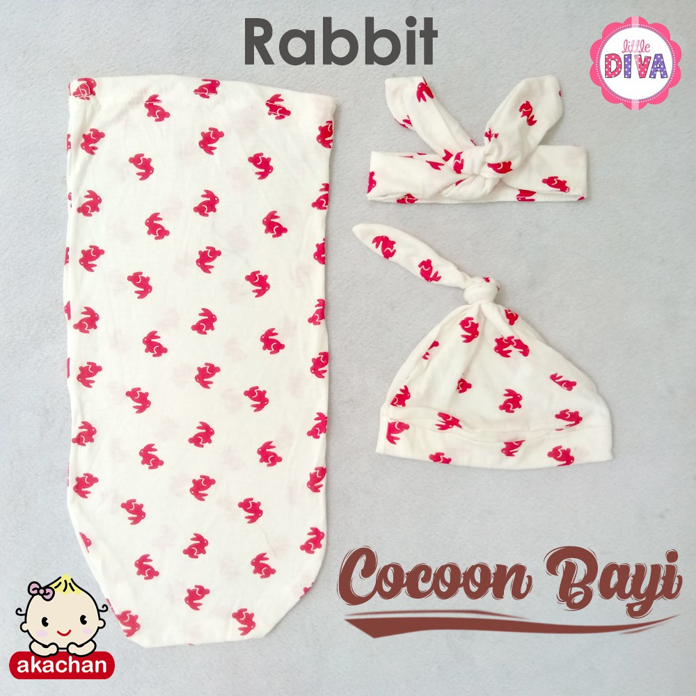 COCOON BABY WRAP Bedong Bayi Instant Red Rabbit FREE HEADWRAP ATAU TOPI Bedong Instan Newborn coocoon AKACHAN