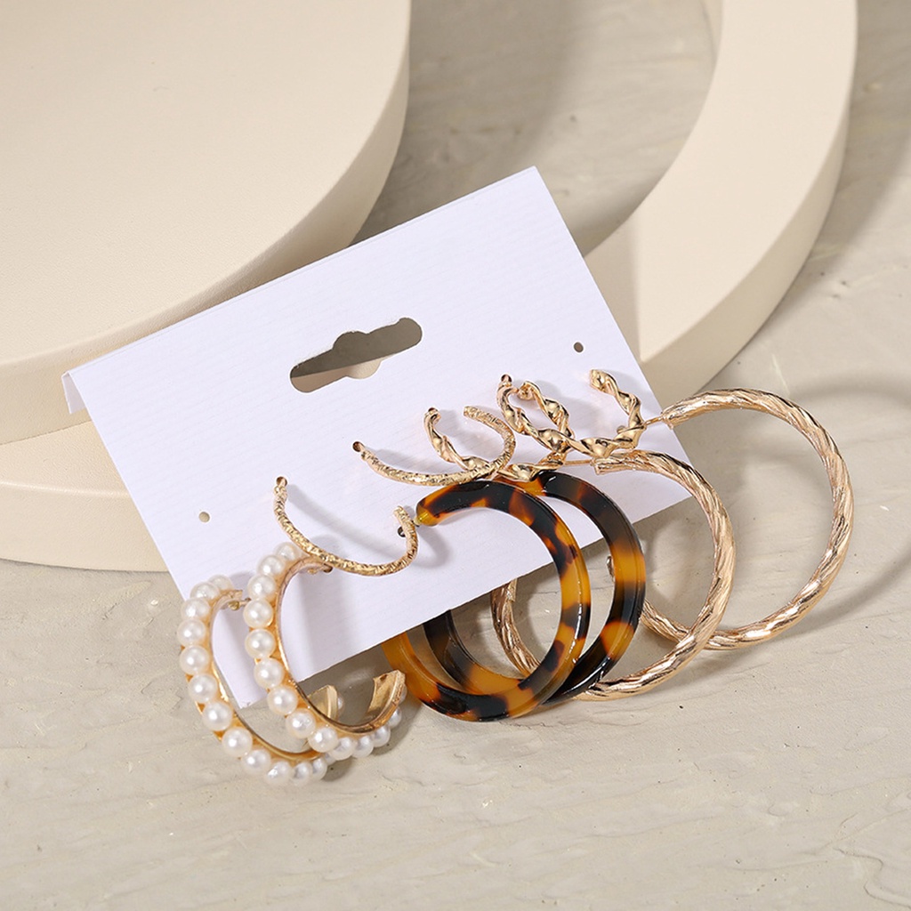 Hu Hu Hu Hu Hu Alat Bantu Pasang Kacamata♡ 1 Set Anting Hoop Bentuk Bulat Geometris Aksen Mutiara Berlian Imitasi Untuk Wanita