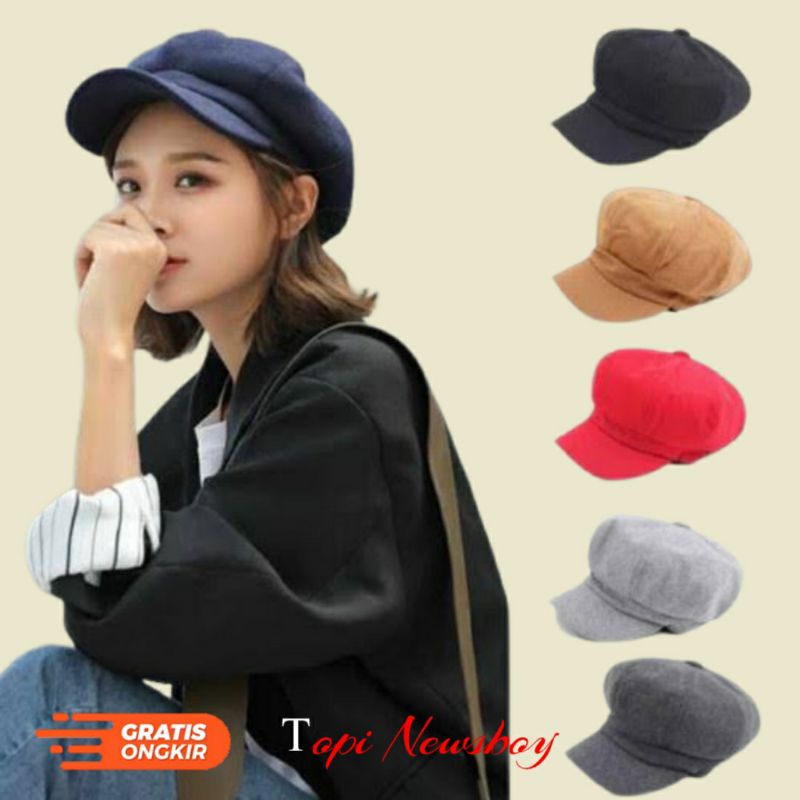 HIQIU Ballonmuts dames baret Newsboy Cap Elegant Trendy Pet Achthoekige Hoed Baret Newsboy Cap voor Winter Herfst, zwart, One size