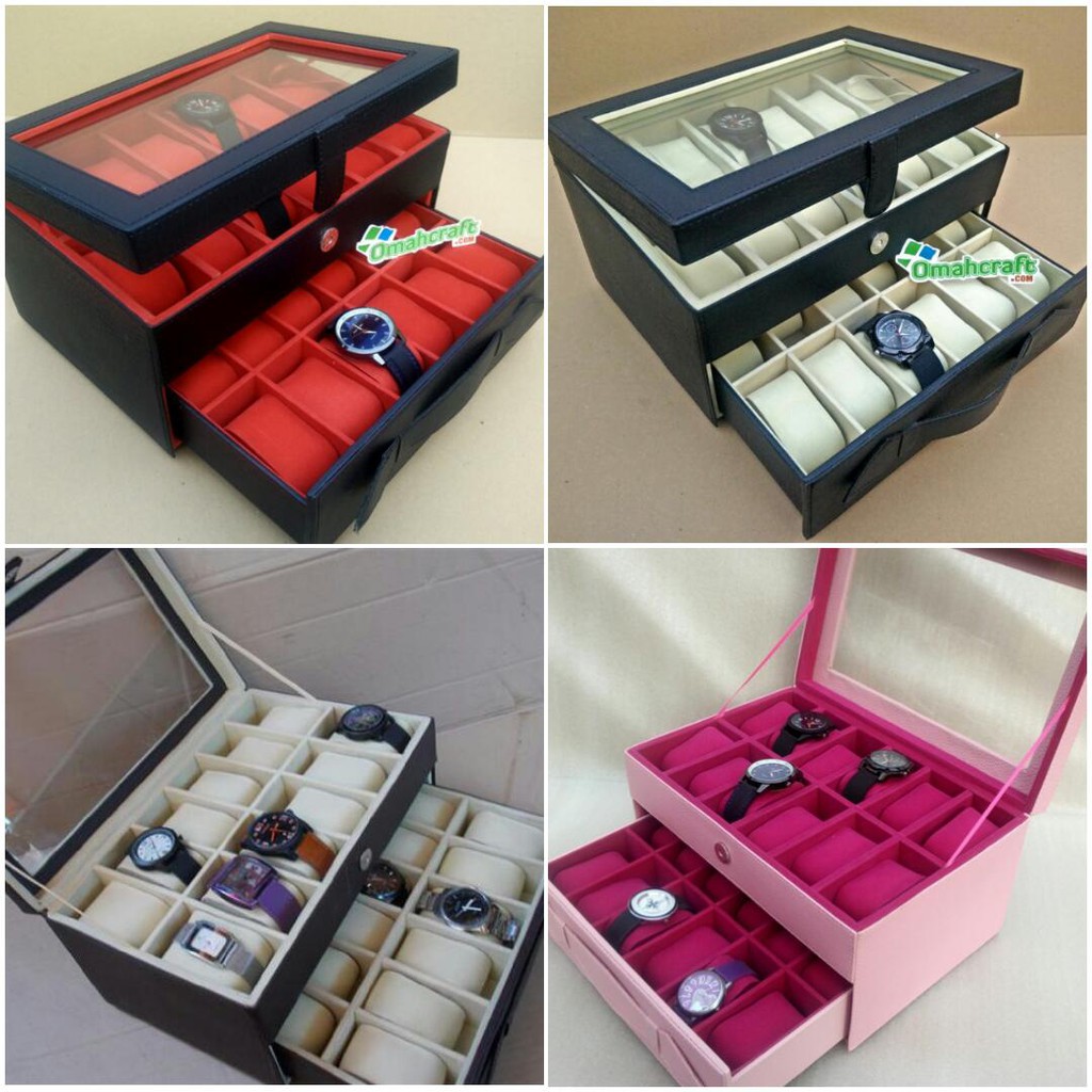 Watch Box organizer Box Tempat Jam Tangan Isi 24 Kotak Tempat Jam dan arloji Aneka Warna