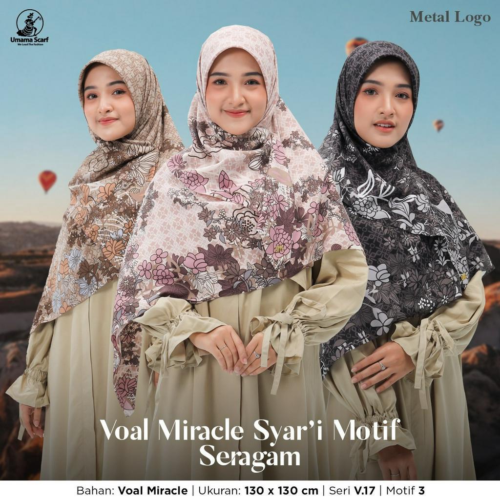 Hijab Segiempat Voal Miracle Syari Motif Original Umama Scarf 130x130cm