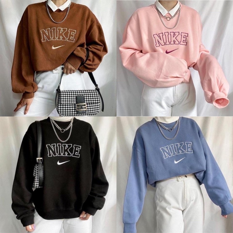 Sweater Oversize Keren Sweater NIKE Sweater Crewneck Bahan Fleece Wanita Pria Unisex Switer Oblong S