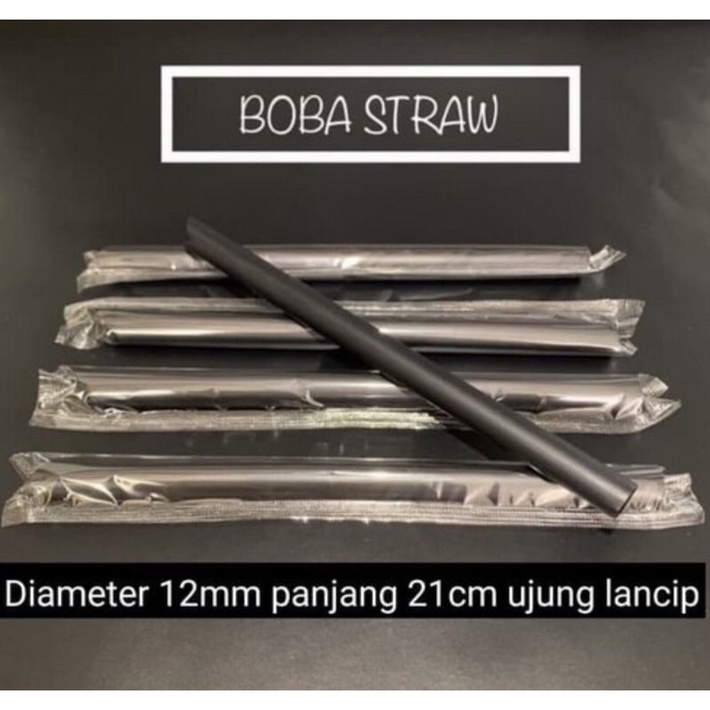 Sedotan Boba Bubble Steril Runcing Hitam 12mm 20cm isi 100 pcs