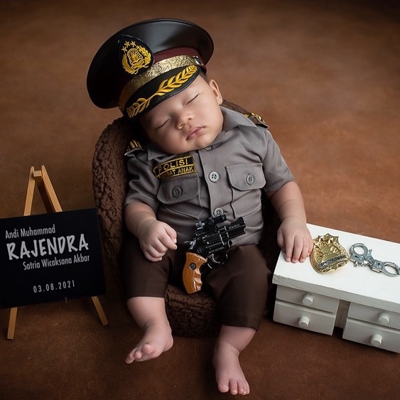 Kostum Polisi lengkap + topi kostum karnaval anak kostum foto bayi property photoshoot newborn kostu