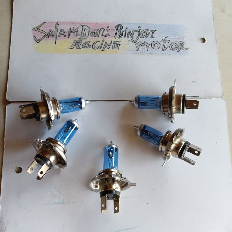 BOLA DEPAN XENON KACA BIRU MOTOR VIXION SCOOPY H4 BOHLAM LAMPU DEPAN H4 XENON HALOGEN 12V LAMPU DEPA