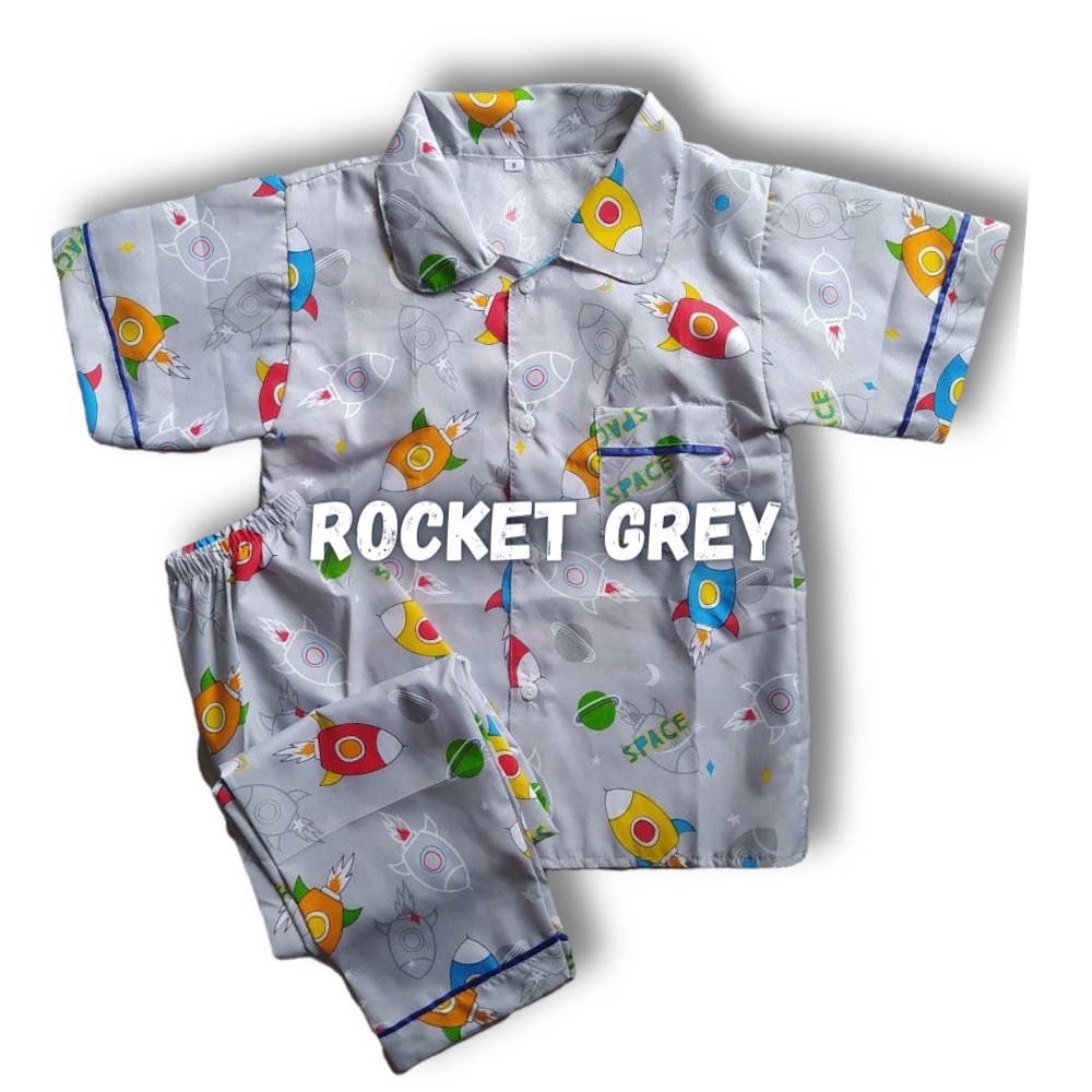 Piyama Anak Laki laki Perempuan 10 Tahun Baju tidur anak usia 12 tahun Bebas Pilih Motif size 12-ROCKET GREY