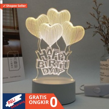 Lampu Tidur Hias LED 3D Transparan 3 lampu ALLAH happy birthday Tronik
