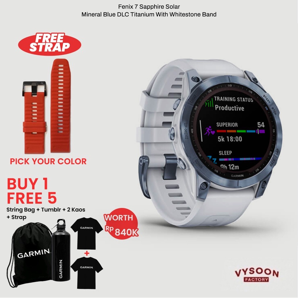 Garmin Fenix 7 Sapphire Solar Mineral Blue DLC Titanium Whitestone Band