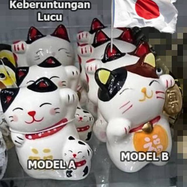 Hiasan panjangan keramik kucing jepang lucu dekorasi rumah interior boneka