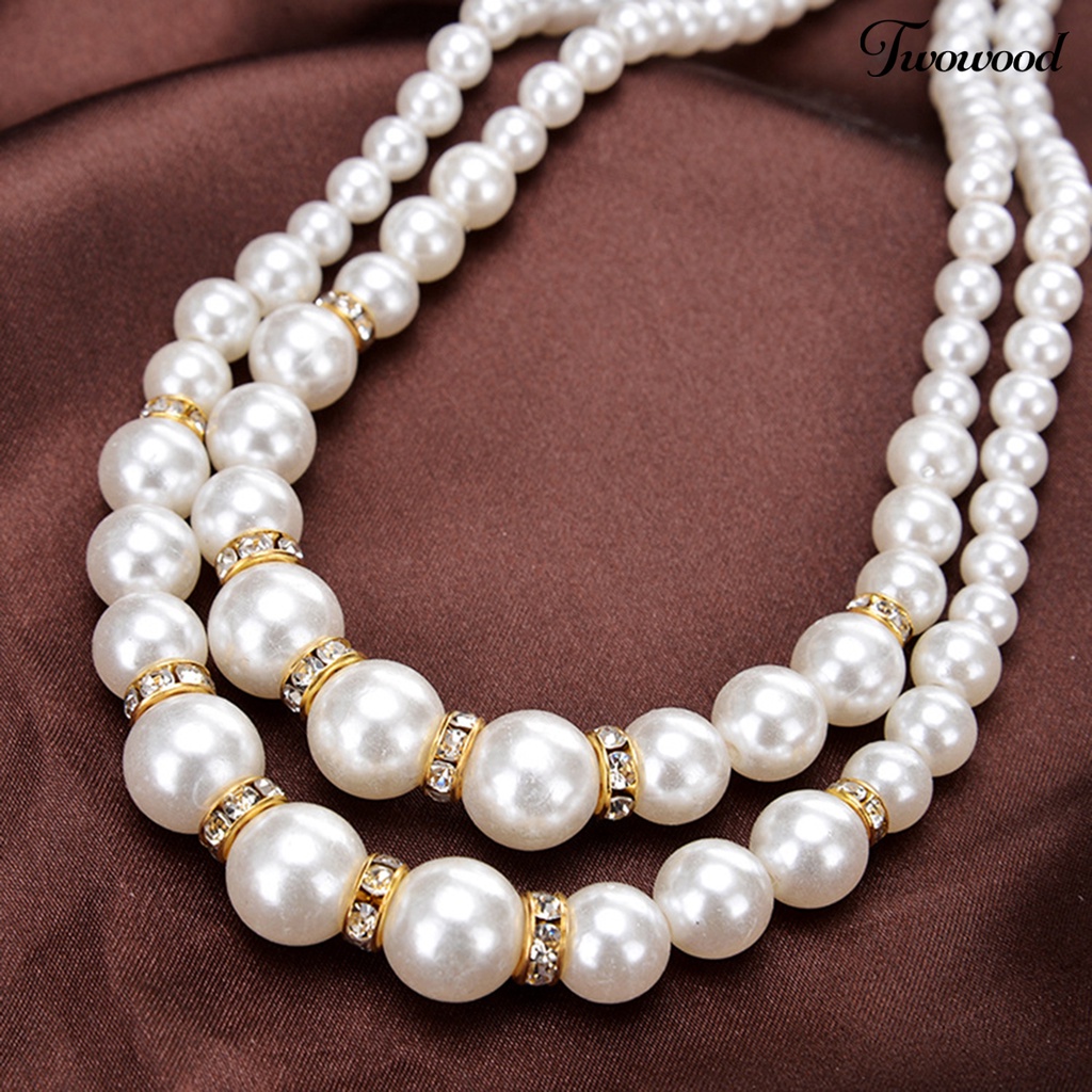 Kalung Double Layer Adjustable Aksen Mutiara Imitasi Untuk Pesta