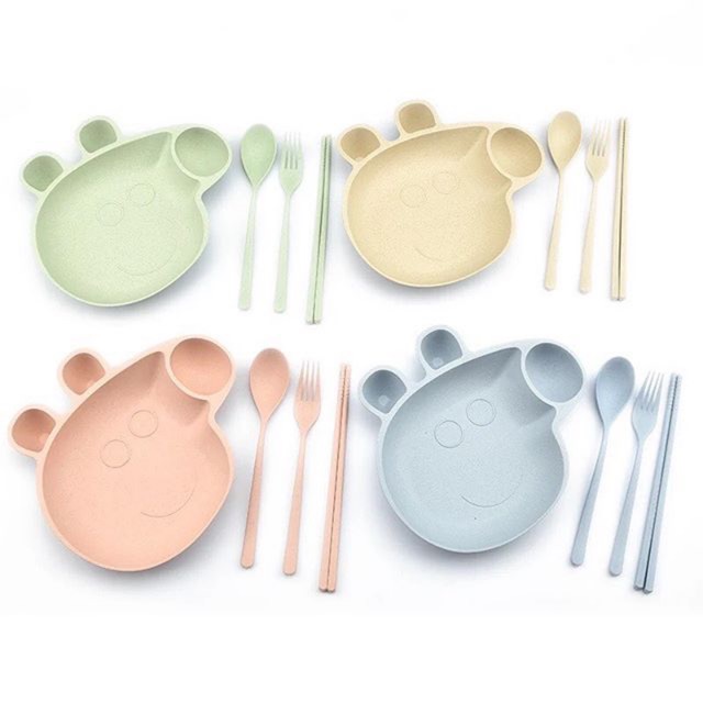 BB002 Piring Makan Anak Peppa Pig Set Sendok Garpu Sumpit/Peppa Pig Children Plate