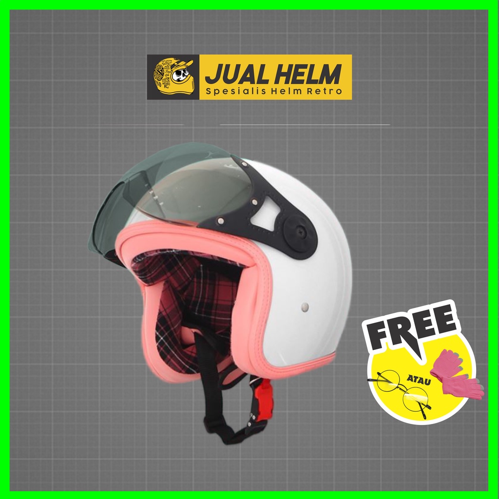 Helm Retro Wanita SADA ROSA NEW FLANEL WHITE PASTEL