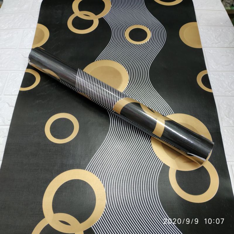 WALLPAPER STIKER MOTIF POLKADOT HITAM GOLD
