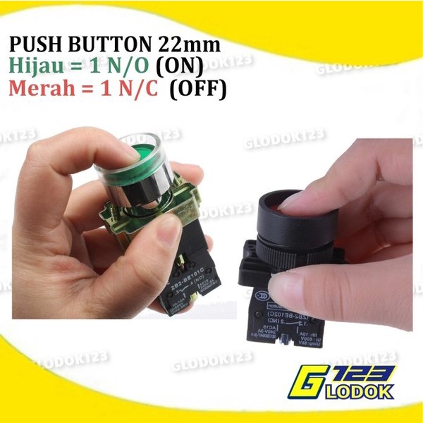 Push Button Tombol Lampu LED 22mm 25mm On Off Merah Hijau Start Stop