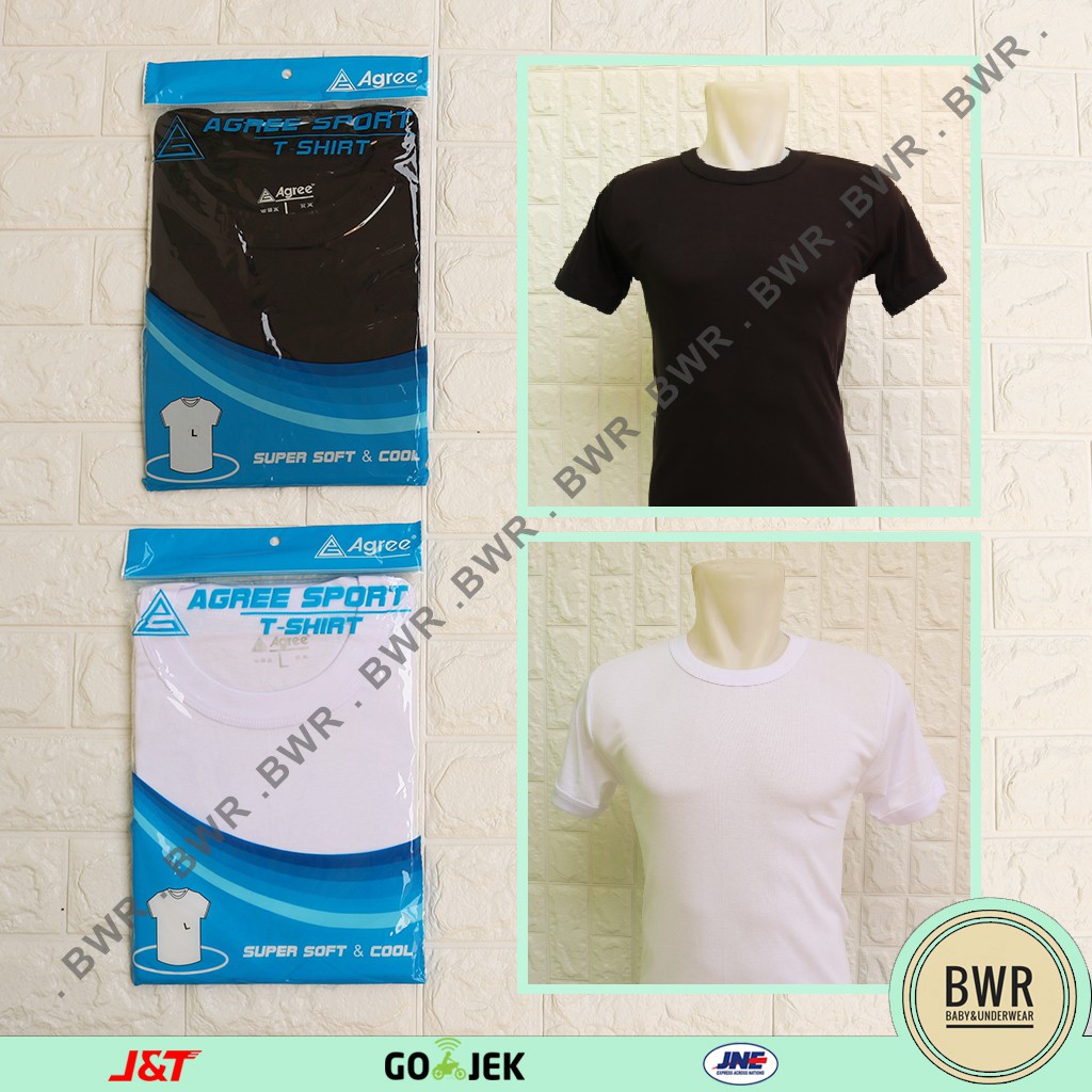 T-Shirt Kaos Oblong Agree SA006 Putih Hitam Abu / Kaos Dalam Pria Agree Super Soft &amp; Cool Sprot | Bwr