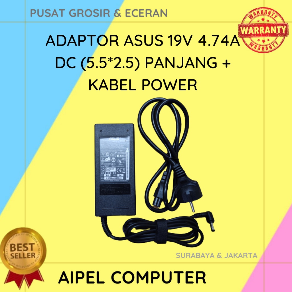 ASUS194745525PKP | ADAPTOR ASUS 19V 4.74A DC (5.5*2.5) PANJANG + KABEL POWER
