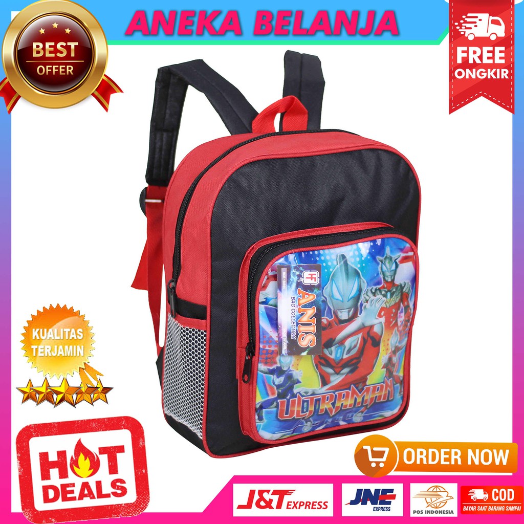 Ready Stock Tas Ransel Khusus Anak Cowok Fashionable Gambar Kartun Ultraman Merah Tas Sekolah Anak Laki Laki PAUD TK SD Stylish Keren Terlaris Termurah Berkualitas