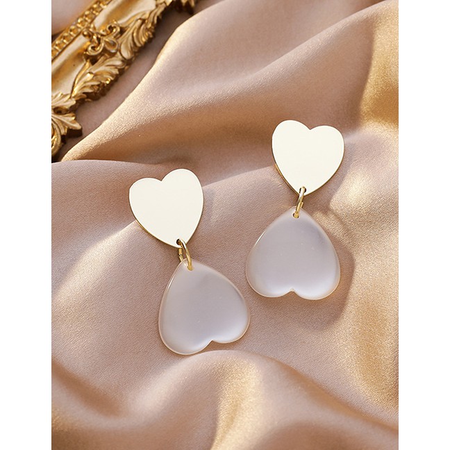 LRC Anting Tusuk Fashion Golden Opal Love Alloy Earrings K70210