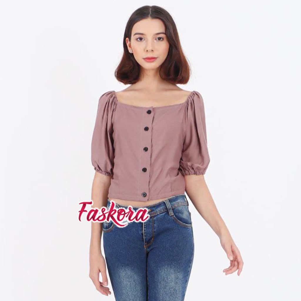 Atasan Crop Wanita Lengan Pendek Blouse Crop Top Jumbo Pakaian Wanita Atasan Polos