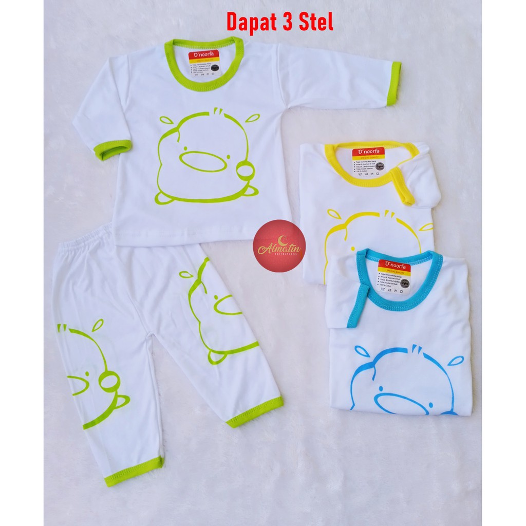 Setelan Baju Panjang Bayi D'noorfa Kaos Oblong / 3 pcs Setelan Baju Panjang Bayi Motif Piyo Piyo