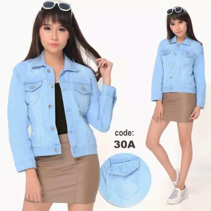 Jaket Jeans Wanita Ripped Sobek Baju Levis Cewek Casual Original Keren