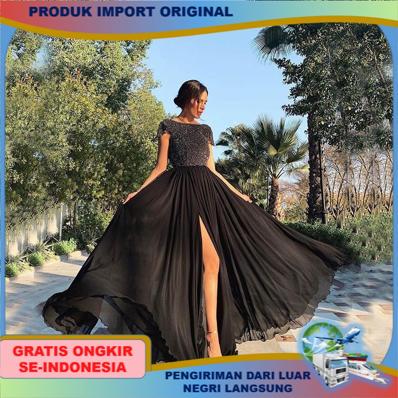 p Gaun Import Wanita Style Eropa Amerika Gaya Baru Terusan Perempuan Rok Ayunan Panjang Jumbo Warna 