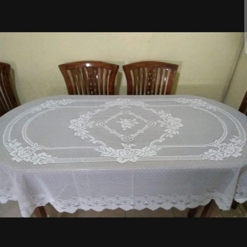 Taplak Meja Makan Oval 4 Kursi 6 Kursi Kain Warna Putih Polos Vintage Klasik