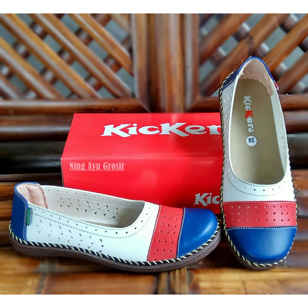 SEPATU SLIP ON KICKERS WANITA KODE S.04 PUTIH BIRU MURAH HARGA GROSIR