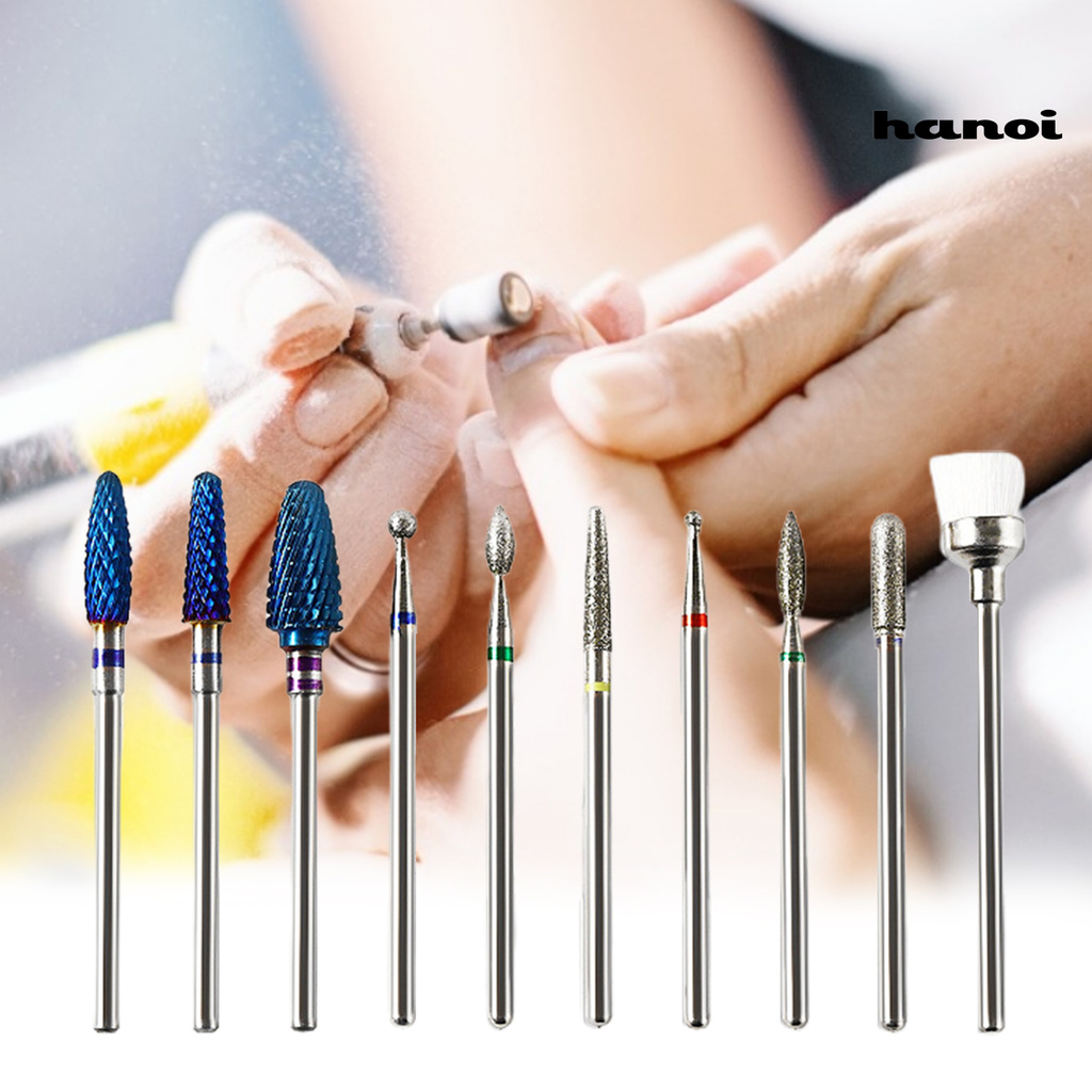 10pcs / Set Mata Bor Kuku Bahan Alloy Tungsten Kekuatan Tinggi Untuk Manicure