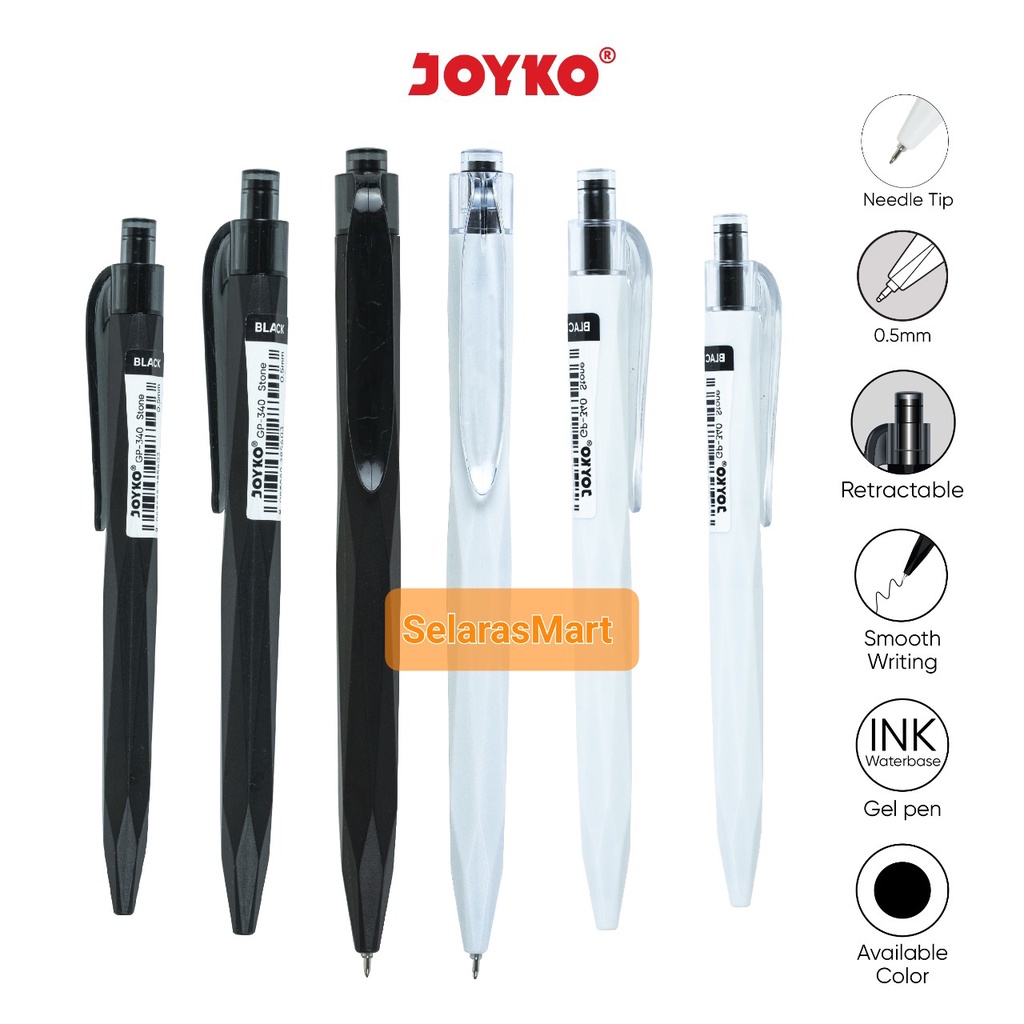 JOYKO PULPEN / GEL PEN GP-340 COVER WARNA PUTIH DAN HITAM [ PER LUSIN ]
