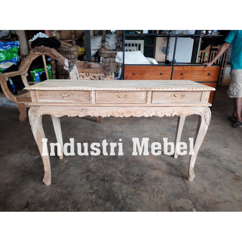 Meja Konsul 3 Laci Ukiran Jepara - Meja Samping Multifungsi - Meja Konsul Minimalis Jati Jepara