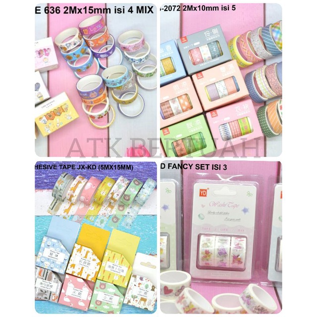 

FANCY WASHI MASKING TAPE SELOTIP LAKBAN KERTAS GAMBAR WARNA