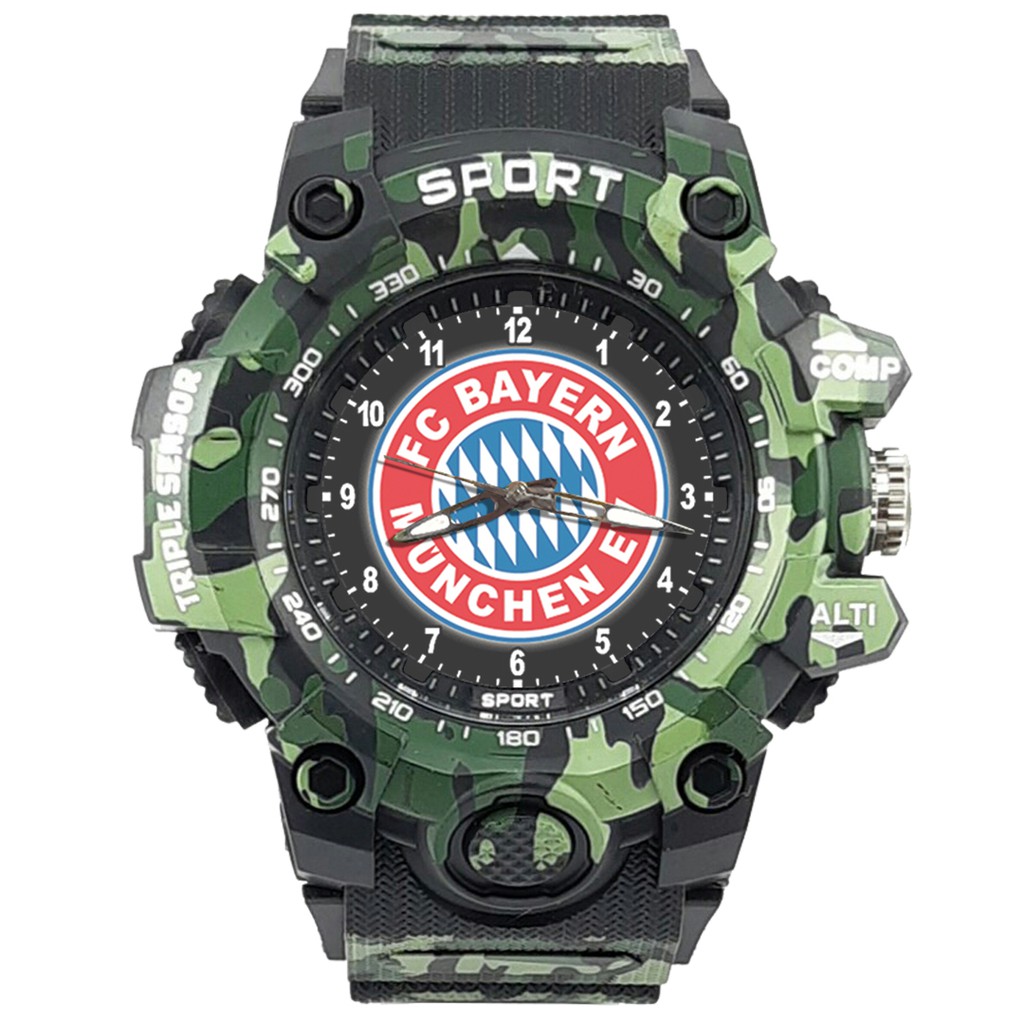 (ISTIMEWA BOSSQUE) JAM CUSTOM  BAYERN MUNCHEN STRAP ARMY - 5 Warna