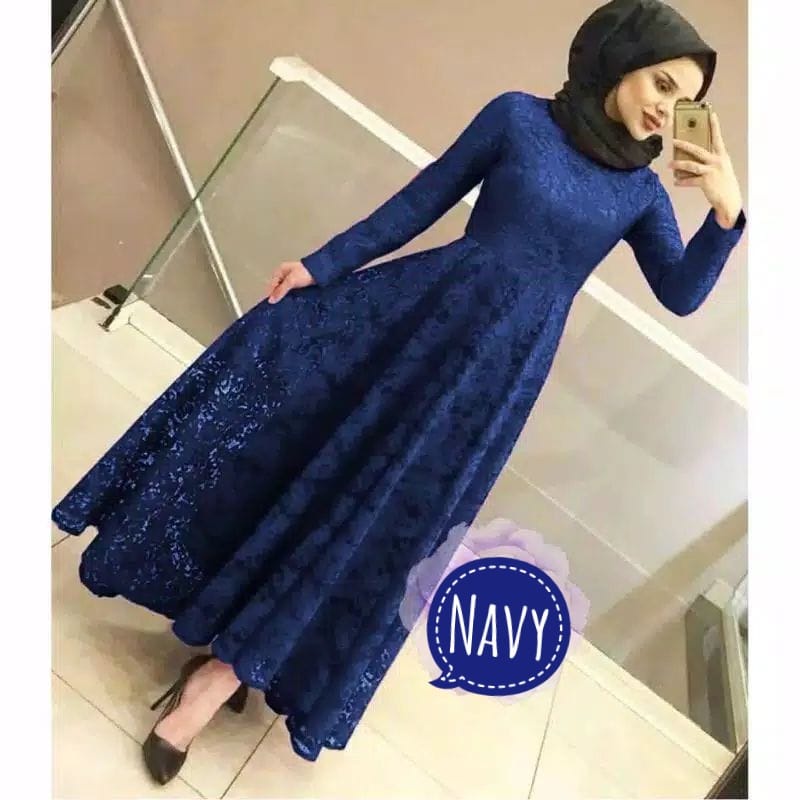 BJ - Maxi YUNI Wanita Bahan Brukat Corneli - Size M L XL XXL - Gamis Dress Pesta Kondangan - Fashion Muslim
