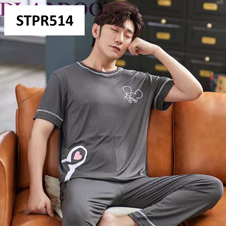 Baju Tidur Pria CP Lengan Pendek Celana Panjang Stripe Grey