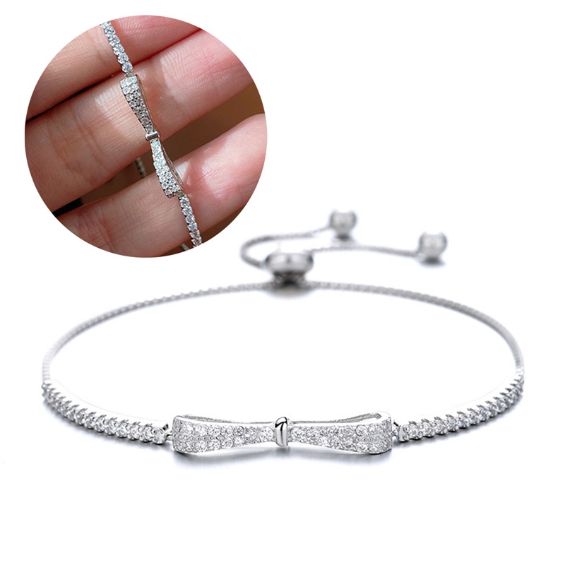 Gelang Zircon Bentuk Pita Warna Silver Untuk Wanita