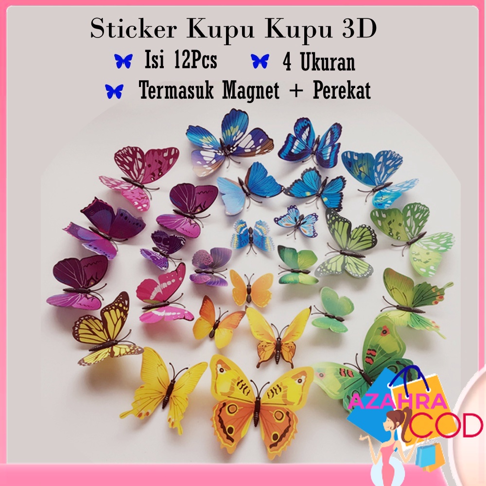 Stiker Dinding 3D Motif Kupu - Kupu 12 Pcs / Wall Sticker Hias Butterfly 1 set