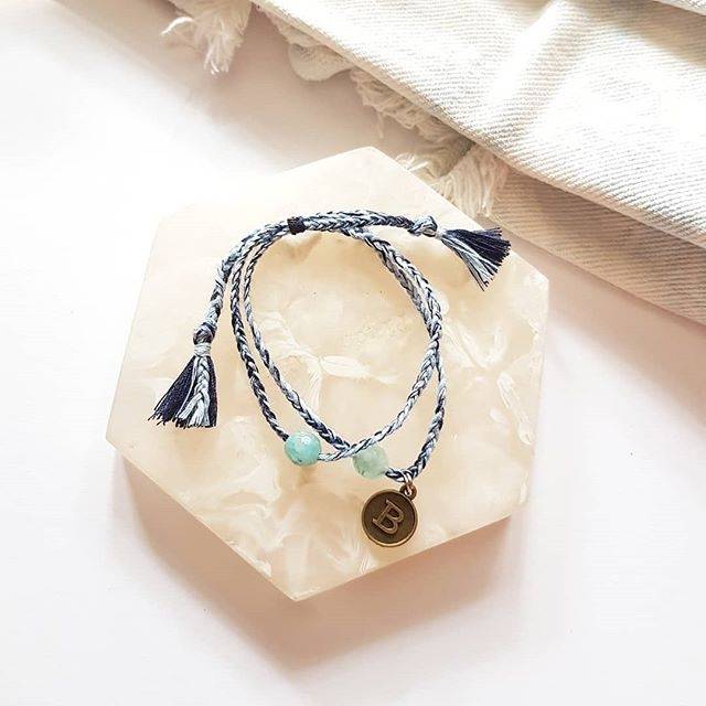 Stone braided double layer L. Blue-Navy (gelang / gelang nama / gelang etnik / gelang inisial)