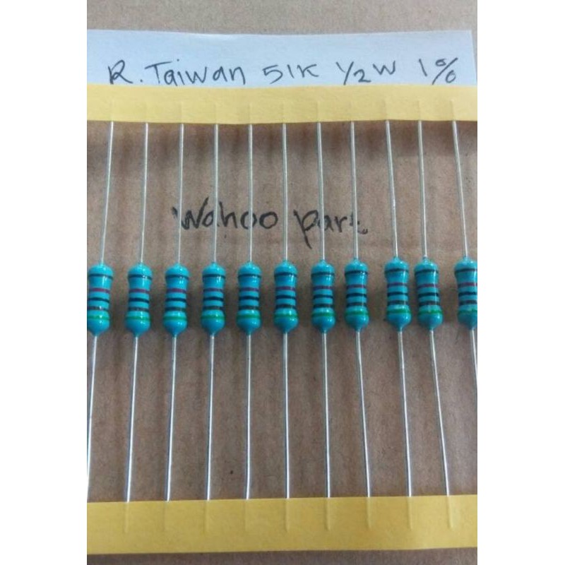Resistor metal film taiwan 51K 1/2 watt 1% harga per 10 pcs