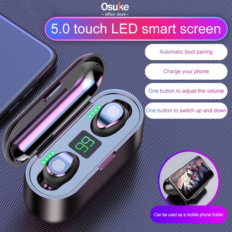 F9 TWS Wireless Headphone with Bluetooth 5.0 Touch Control Stereo Sound Earbuds With Microphone