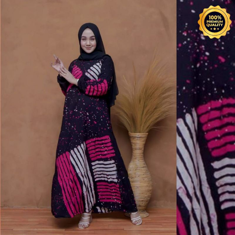 Gamis Twill Rayon Malaman Terbaru Kekinian Busui | Gamis Tiedye NEW-STRIP V2 PINK