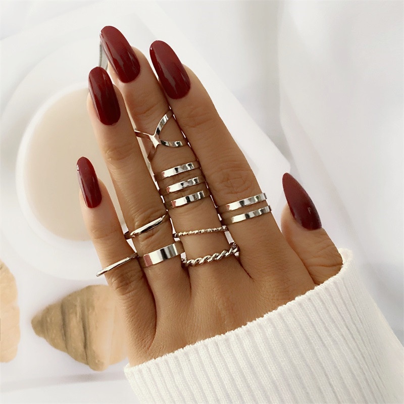 8pcs / Set Cincin Model Terbuka Bahan Metal Desain Geometri Gaya Simple / Retro Berkilau Adjustable Untuk Wanita